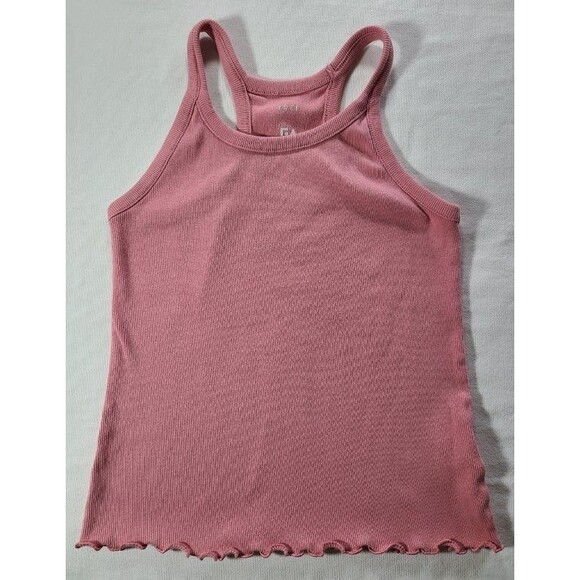 Free Assembly Pink Ribbed Tank Top Medium 7/8 Racerback Lettuce Hem - Picture 1 of 5